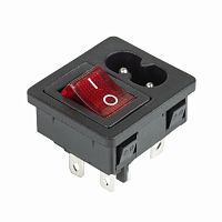 Выключатель клавишный Rexant 250V 6 А (4с) ON-OFF красный с подсветкой и штекером C8 2PIN картинка